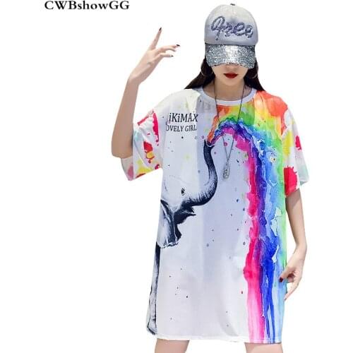 2020 Summer Oversized Casual Mesh Tops Womens Cartoon Letter Print Loose Hip hop Short Sleeve Round Neck Plus Size T-Shirt