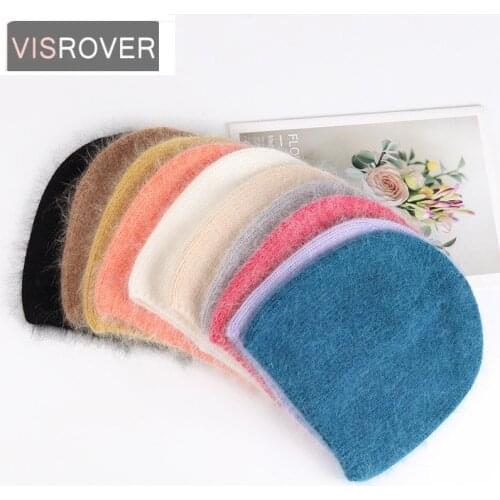 VISROVER 2021 New Hat Winter Beanies Solid Color Rabbit Hair Skully Autumn Bonnet Woman Soft Warm Skullies Female Cap Wholesale