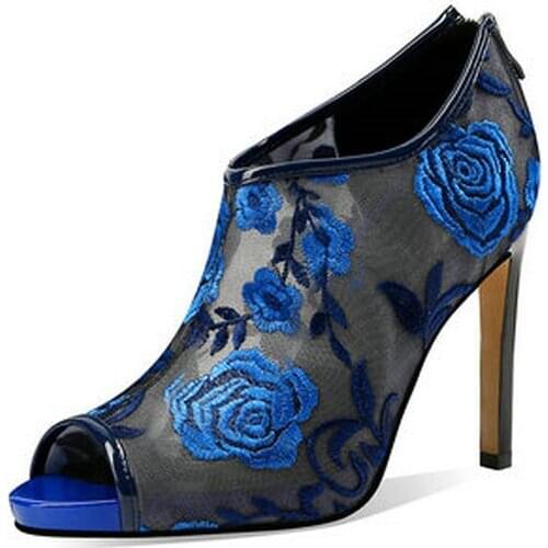 Womens Ankle Boots Mesh Cut-out High Heels Summer Boots Women Shoes Summer Peep Toe Botas Mujer