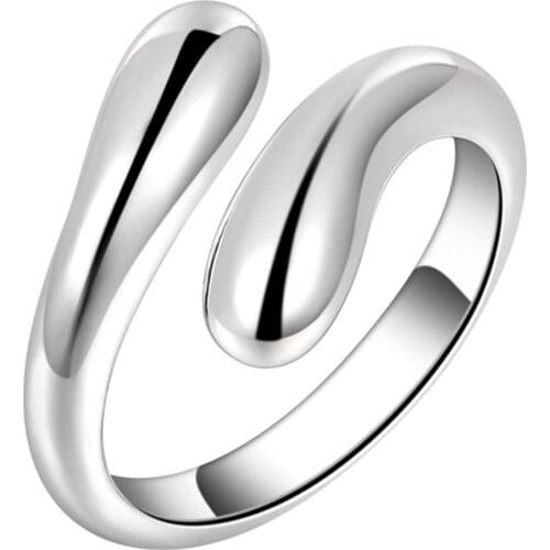 Women Silvery Ring Fashion Exquisite Simple Double Round Head Drop Shaped Head Ring For Women Party Wedding Classic Jewelry Gift