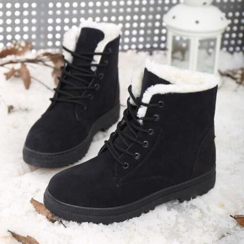 Snow boots women shoes 2021 warm flock round toe winter shoes women boots solid lace-up breathable ankle boots shoes woman