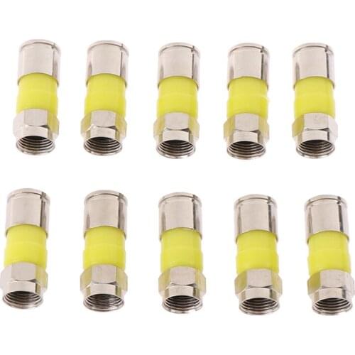 10pcs Yellow RG6 F Type Compression 2.8cm Quality Snap Seal Plug Connector