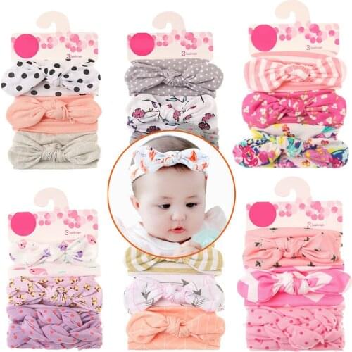 11 Sets Dot flower striped print baby headband for boy girl newborn photography props ealstic twist knot nylon hair bands