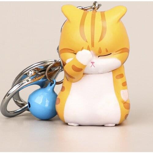2021 Cute Shy Cat Keychains Chubby Kitten Keyring Trinket Bag Ornament Cartoon Car Keys Chains Fashion Women Jewelry Key Holder