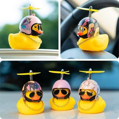 3Pcs Rubber Duck Toys Car Ornament Heart Cute Yellow Wind Break Duck Toys with Propeller Helmet Sunglasses for Car Decorations