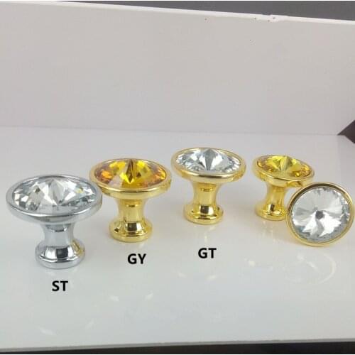 30mm 35mm glass rhinestone silver golden drawer cabinet knobs pulls yellowwish transparent glass crystal fashion furniture knobs