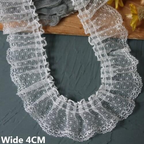 4CM Wide Tulle Mesh Pleated Fabric Embroidered Bits Yarn 3d Lace Flowers Ribbon Collar Trim DIY Apparel Sewing Appliques Decor