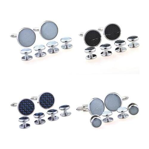 5sets/lot Carbon Fiber Tuxedo Cuff Links Collar Studs Set 6pcs Cufflinks Buttons Set Mens Jewelry Accessory Wholesale