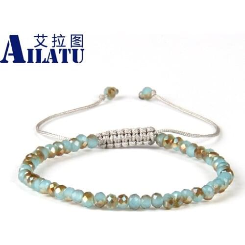 Ailatu New Design Wholesale 10pcs/lot 6mm Facted Created Crystal Beads Macrame Braiding Bracelet for Girl Gift