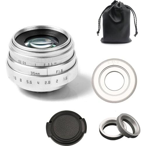 Camera Lens Accessories 35mm f1.6 C mount CCTV Camera Lens II for M4/3 / MFT Mount Camera & Adapter silver free shipping