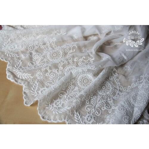 Free Shipping 110cm, 43'' 1YDs/lot White Chiffon Lace Fabirc/ Embroidered Lace Trims Sewing Scarf Fabric Z939