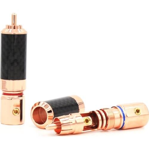 Free Shipping DIY 16pcs Carbon Fiber Rose Gold Plated RCA Jack Plug Solder Audio Cable Plug Connector for HIFI