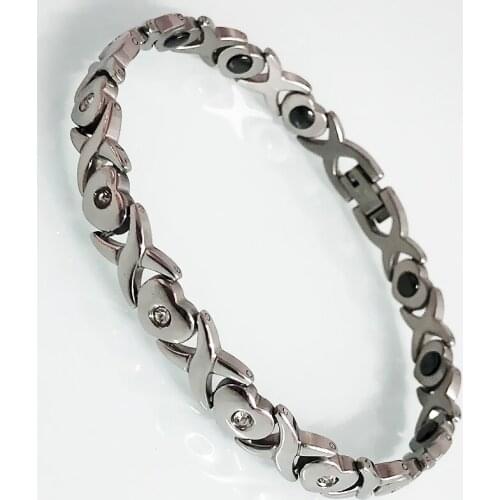 Heart Shape Crystal Inlaid Stainless Steel Wrist Bracelet for Women Health Care Hematite Magnetic Armband Elegant Ladies Jewelry