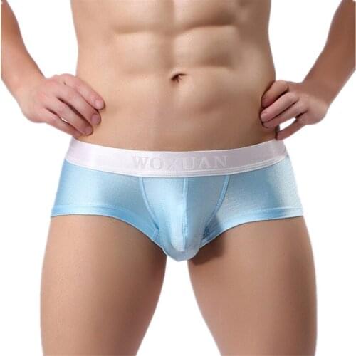 WOXUAN Brand Man Sexy Silk Slips Mini Boxers Shorts Underwear Gay Male Bulge Pouch Trunks Panties Underpants
