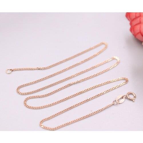 Real 18K Rose Gold Chain For Women Female 1.1mm Solid Curb Thin Link Chain Necklace 40cm Length Au750