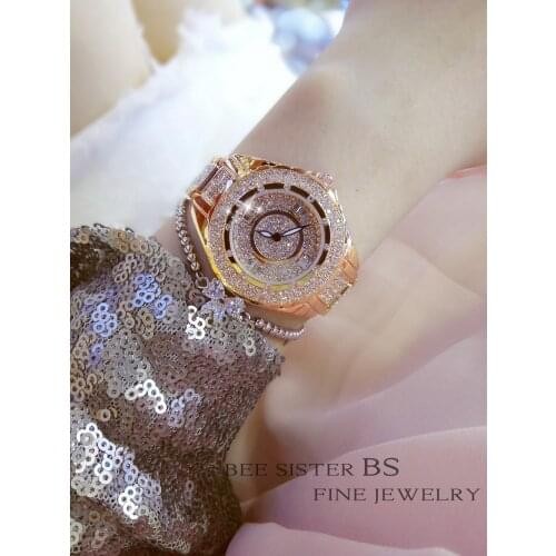 BS 0917 Ladies Watches Fashion Crystal Diamond Dial Watch Lady Waterproof Stainless Steel Women Wristwatches Relogio Feminino