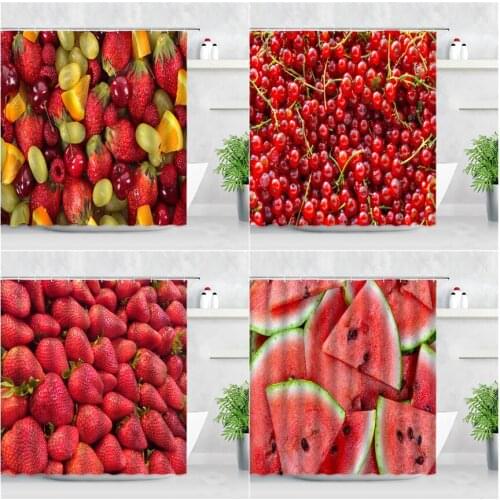 Fruits Shower Curtain Cherry Watermelon Lemon Strawberry Pattern Personality Bathroom Decor Waterproof Cloth Hooks Bath Curtains