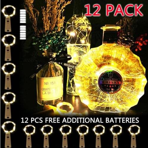 12PC Battery Powered Garland Wine Bottle Light Cork String Lamp 2M 20LED Copper Wire Fairy Lights String for Party Wedding Decor