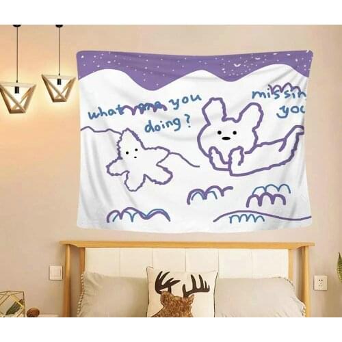 Cartoon Tapestry White Rabbit and Star for Livingroom Photography Wall Decor