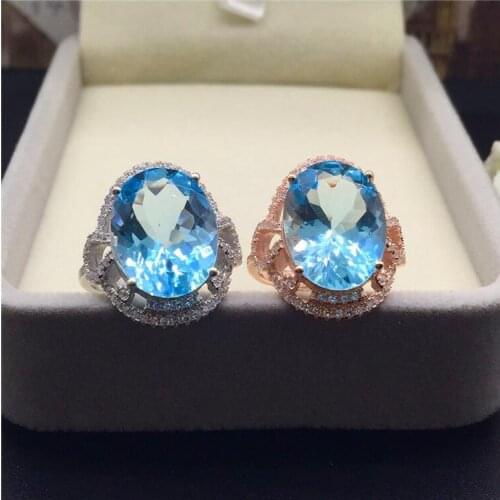 Natural blue topaz ring Free shipping Natural real blue topaz 925 sterling silver Fine jewelry 12*16