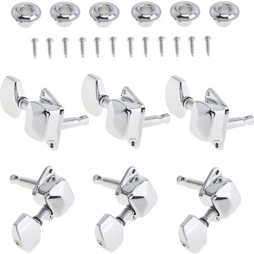 6pcs Chrome Guitar Tuning Pegs 3R+3L Semi-closed Machine Heads Tuners for Acoustic Folk Guitar Parts Accessories