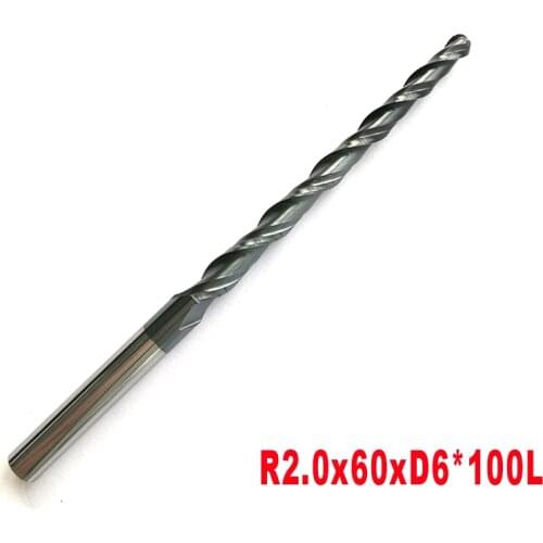 R2*D6*60*100L*2F HRC55 Tungsten solid carbide Tapered Ball Nose End Mills cone milling cutter wood tool Engraving