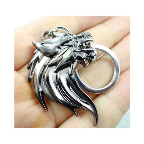 Fashion Creative Key Chain Ring Keyring Silver Wolf head Keychain Pendant Gift Tool Men Car Accessories Free Shipping