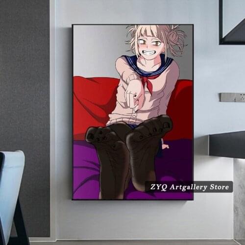 My Hero Academia Mha Figure Himiko Toga Black Stockings Anime Oil Painting Posters for Room Aesthetic Canvas Art Poster