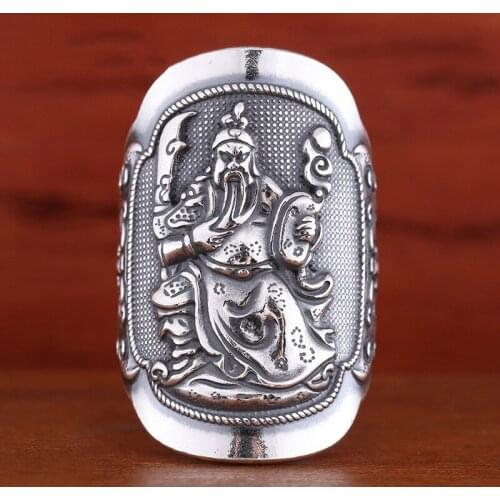 Guan Gong Ring Male Pure 925 Sterling Silver Dragon Ring Opening Handmade thai silver Personality Retro-exaggerated Ring Jewelry