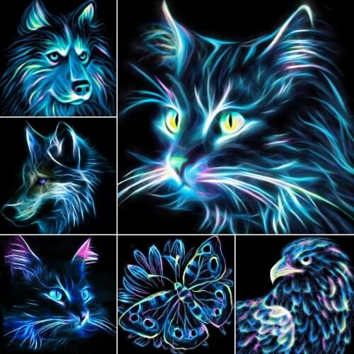 DIY 5D Diamond Painting Animal Wolf Cat Cross Stitch Kit Full Drill Square Embroidery Mosaic Art Picture of Rhinestones Decor
