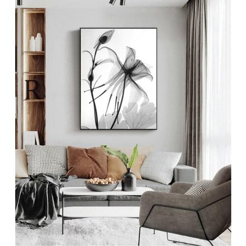 Wall Art Painting Decorative Picture Home Decor Nordic Black White Plant Abstract Flower Canvas Posters Canvas Prints Minimalist
