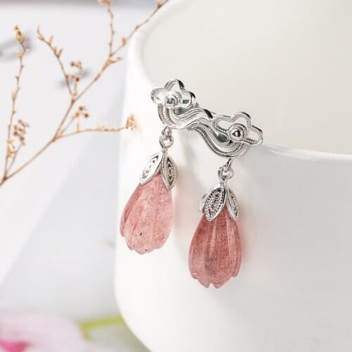 Natural 925 sterling silver inlaid pink crystal earrings individuality temperament sterling silver women designer jewelry