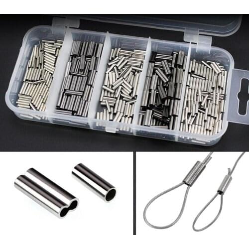 New 100pcs Stainless Steel Double Oval Copper Tube Fishing Line Crimping Sleeves Tube Connector Fishing Wire Tube Fishing Tackle