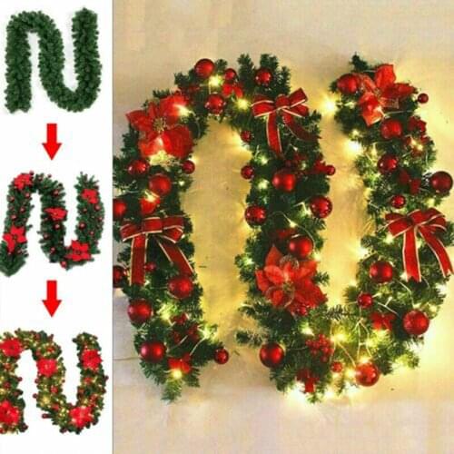 New 9ft Christmas Garland Xmas Imperial Pine Fireplace Wreath Ornaments With/Without LED Lights SCI88