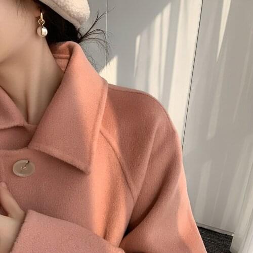 Double sided cashmere coat womens 2021 winter new Korean version shows thin and long temperament, fashionable waist closing