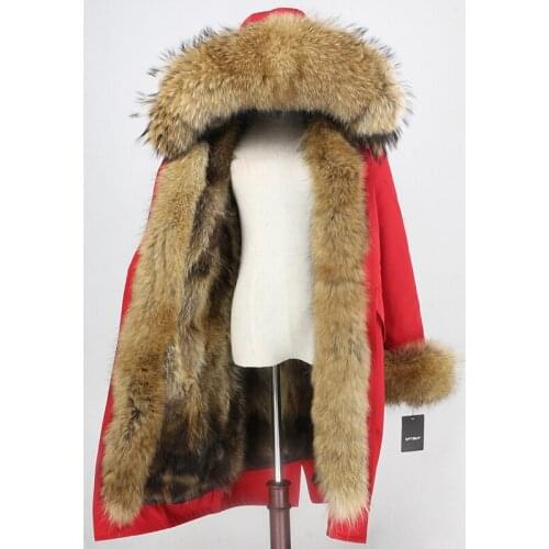Real Fur Coat Brand X-long Parka Waterproof Fabric Winter Jacket Women Natural Raccoon Fur Collar Hood Fox Fur Liner Detachable