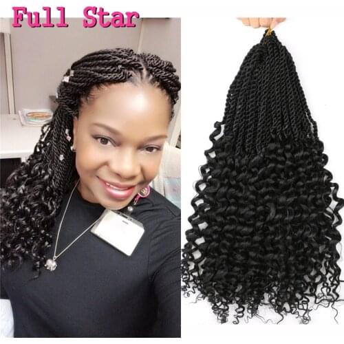 Full Star Goddess Senegalese Twist Crochet Hair Wavy Ends 18Inch 22 Strands Synthetic Hair Extensions Ombre black Brown Bulk