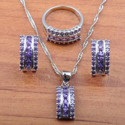 Natural Australia Purple Crystal Jewelry Sets Necklace And Earrings Ring Set Wedding Jewelry For Women JS0143