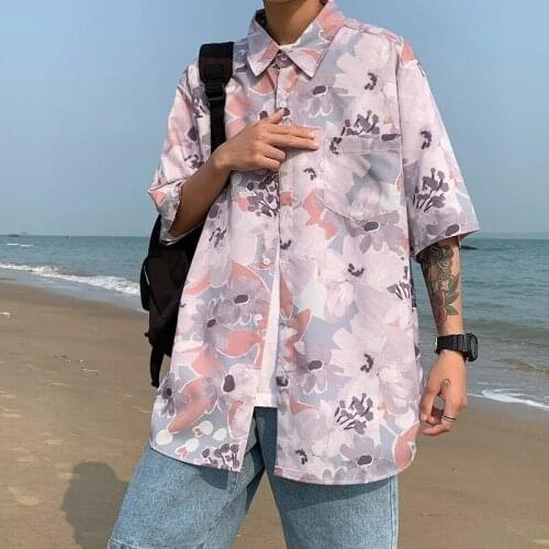 Harajuku Dark Printed Hawaii Shirt Men Summer Short Sleeve Streetwear Clothing Button Lapel Japanese fashion camisa masculina