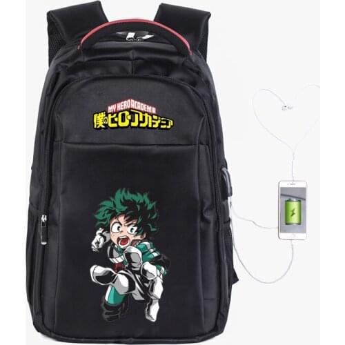 My Hero Academia 19 Inch Backpack Laptop Knapsack Travel School Book Bag Rucksack Day Pack Large Bag USB Port Earphone hole