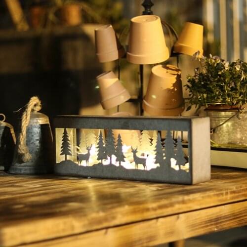 Retro wrought iron light box ornaments Christmas elk ornaments nostalgic home living room new year gift garden decoration