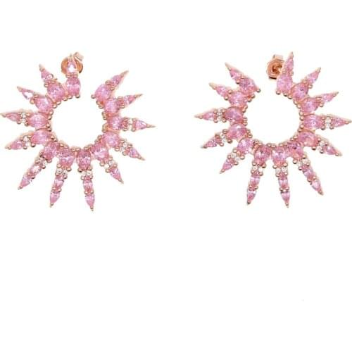 2019 New arrival Stud micro pave full Pink flowers cz circle Earrings CZ Rose gold Stud Earring girl earring women jewelry