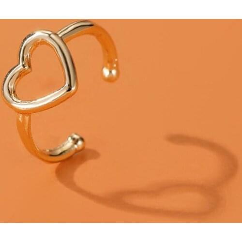 Retro Sweet Hollow Heart-shape Earrings Gold color Rhinestone Leaf C-shaped Ear Clips Sweet Leaf shiny U-shaped Ear Clip women