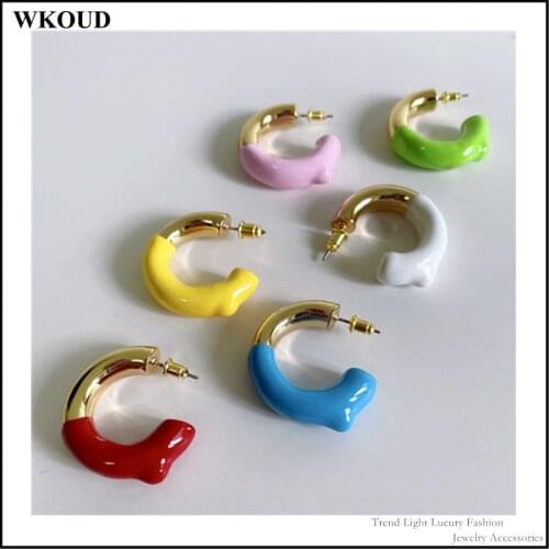 2021 Trendy Irregular Colorful Enamel Glaze C-shaped Womens Hoop Earrings Summer Candy Color Cute Sweet Multi-color Optional