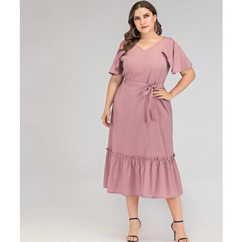 Xl-4xl Summer WomenS Dress 2021 Solid Dress Long Vintage Maxi Party Beach Women Dresses Light Prom Large Plus Size Curv