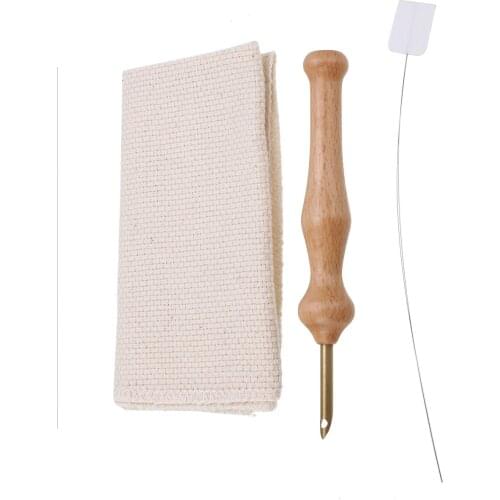 1pcs Knitting Embroidery Pen Punch Needle Threader + Cloth Set DIY Wood Handle Sewing Stitches Embroidery Weaving Sewing Tool