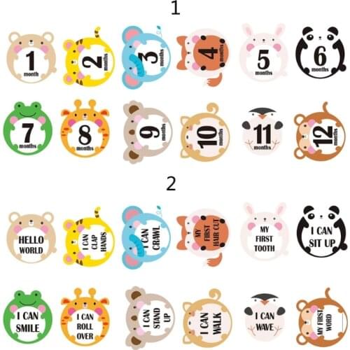 12 Pcs Cartoon Months Cards Skills Cards Memorial Stickers Newborn Photography Props Memory Recording Milestone Stickers