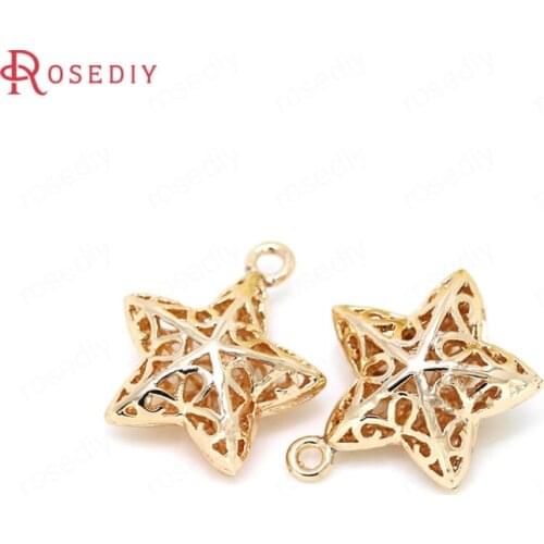 34324)6PCS 16*18MM 24K Champagne Gold Color Brass Hollow Star Charms Pendants High Quality Diy Jewelry Findings Accessories