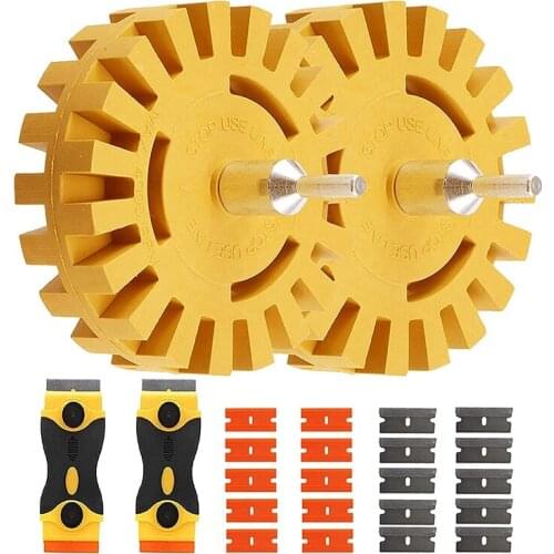 4Pcs Eraser Wheel Decal Remover 2Pcs 4 Inch Adhesive Sticker and Vinyl Remover with 2Pcs Razor Blade Scraper