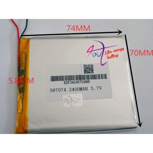Tablet battery 3.7V,2400mAH,[587074] PLIB; polymer lithium ion / Li-ion battery for dvr,GPS,mp3,mp4,cell phone